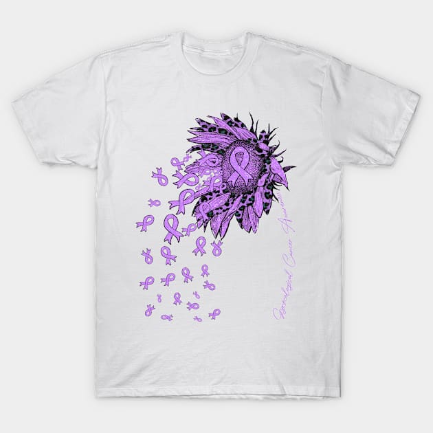 Gynecological Cancer Awareness - Sunflower ribbon flowers fall T-Shirt by Lewis Swope